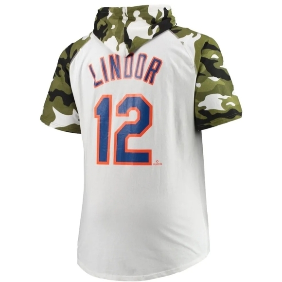 Francisco Lindor New York Mets Big & Tall Raglan Hoodie T-Shirt White/Camo 3XLT - Picture 3 of 5